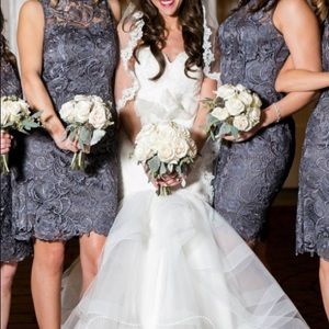 Adrianna Papell grey/blue lace dress